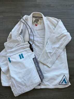 Authentic Jiu-Jitsu Gi Jacket and Pants - White with Teal Accents